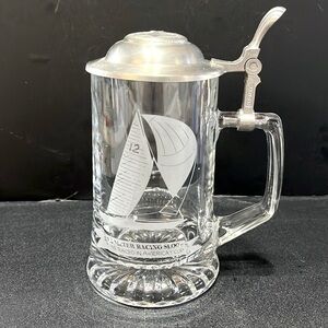 BEER STEIN GLASS W. GERMANY OLD SPICE ALWE SAIL BOAT & ANCHOR AMERICA'S CUP